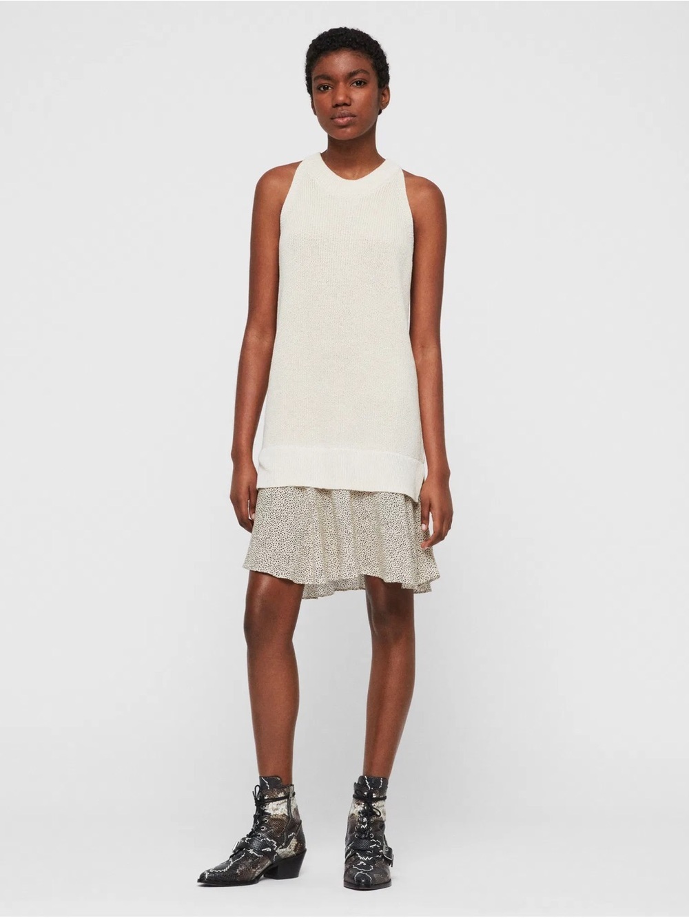 ALLSAINTS Haliki Speckle Layered-Look Sleeveless Knit  Mini Dress